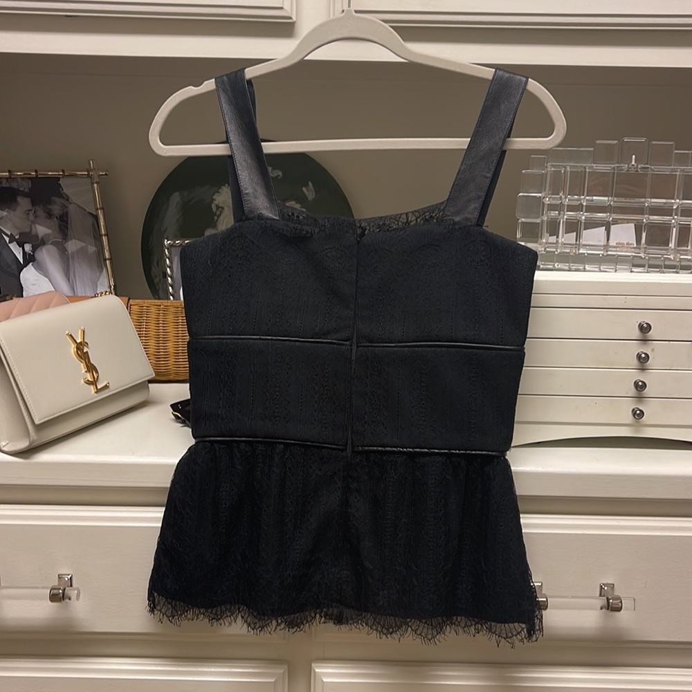 Gorgeous black lace and leather Hunter bell top.
